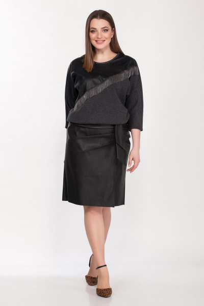 Полуприлегающая юбка из экокожи с горизонтальными складками Belinga 4043 черный - фото 2