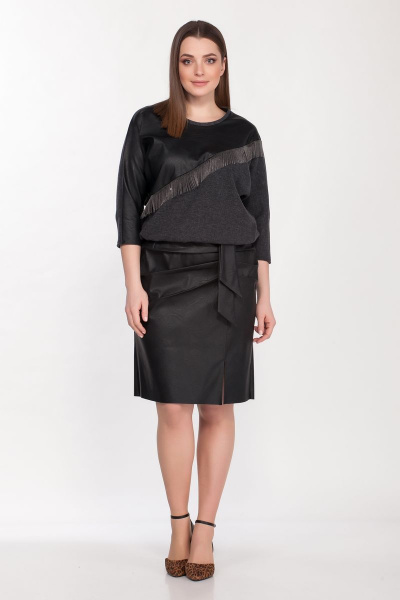 Полуприлегающая юбка из экокожи с горизонтальными складками Belinga 4043 черный - фото 1