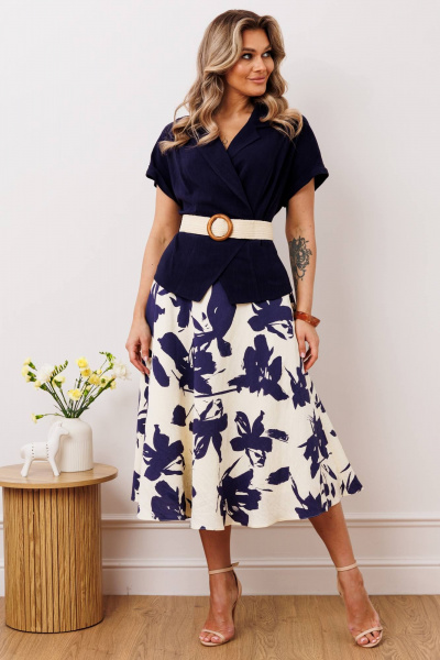 Жакет, юбка Мода Юрс 2641-1 синий_молочный - фото 2