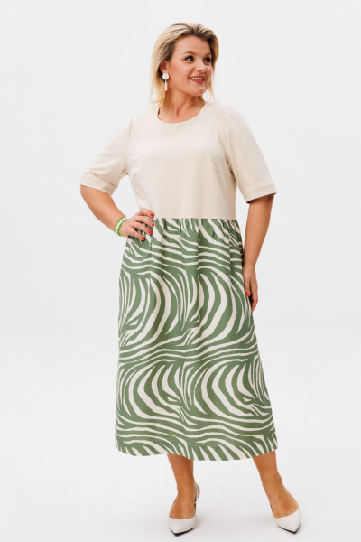 Платье OVERYOU М208/1 оливково-кремовый - фото 8