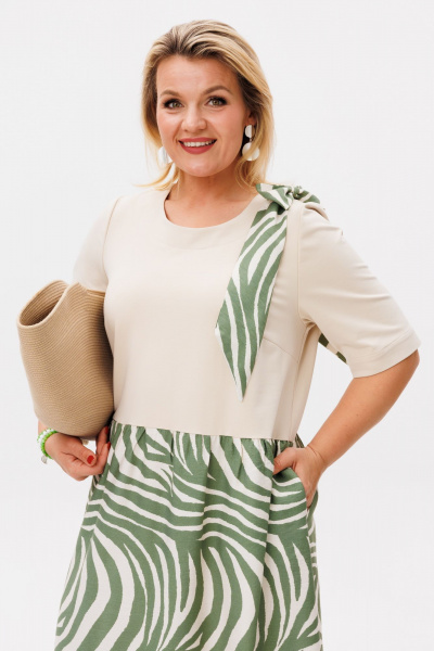 Платье OVERYOU М208/1 оливково-кремовый - фото 7