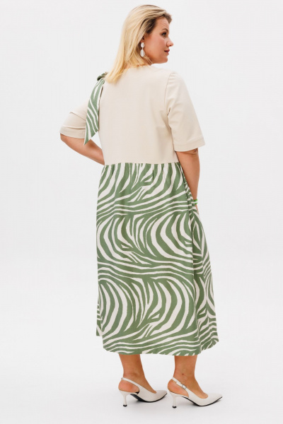 Платье OVERYOU М208/1 оливково-кремовый - фото 2