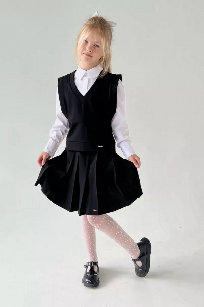 Жилет школьный для девочки из трикотажа, классический крой Tammi 1Ш6-23/2 черный - фото 5