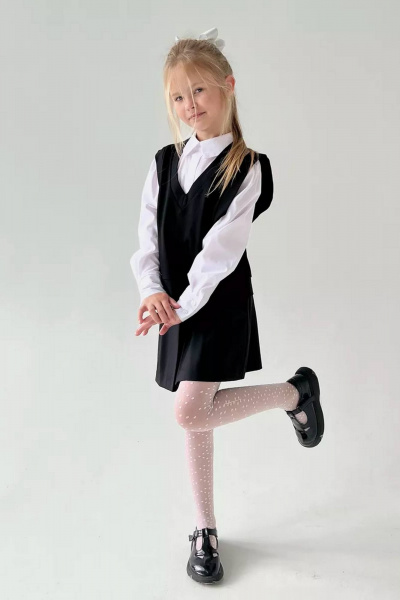 Жилет школьный для девочки из трикотажа, классический крой Tammi 1Ш6-23/2 черный - фото 3