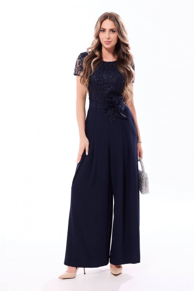 Комбинезон с кружевом и текстилем для повседневного и нарядного стиля Golden Valley 1056-1 темно-синий - фото 1
