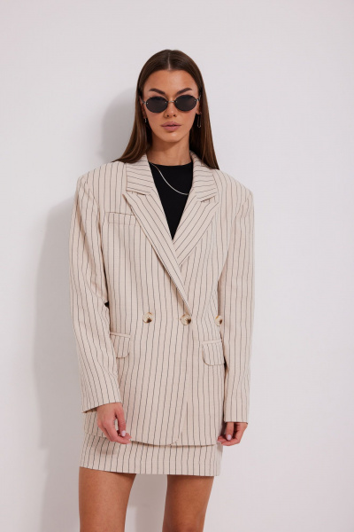 Жакет, юбка N.O.W. 1589 беж_полоска - фото 5