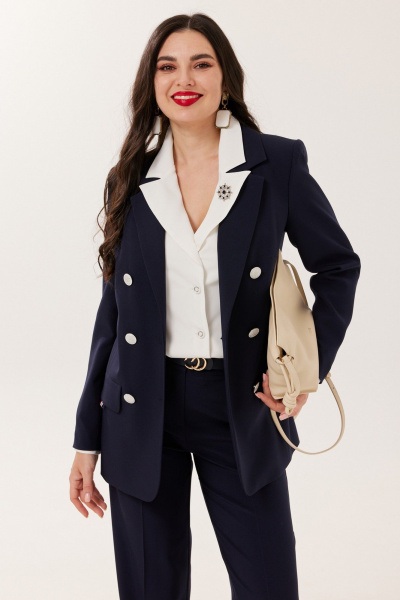 Блуза, брюки Твой имидж 2164 молочный-синий - фото 6