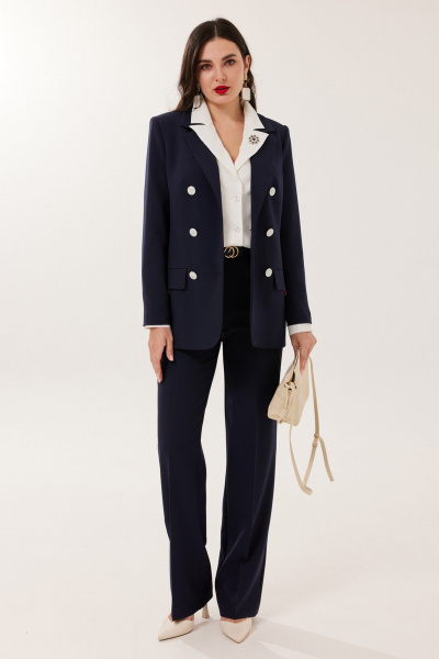 Блуза, брюки Твой имидж 2164 молочный-синий - фото 5