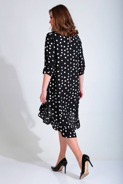 Демисезонное свободное платье из текстиля с рюшей Liona Style 778 черный_в_горох - фото 3