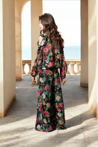 блуза из шифона с цветочным принтом и воланами Nova Line 20022 цветы - фото 2