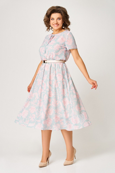 Платье Swallow 861 нежно-мятный/цветы - фото 1