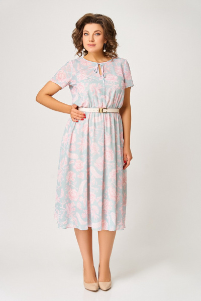 Платье Swallow 861 нежно-мятный/цветы - фото 2
