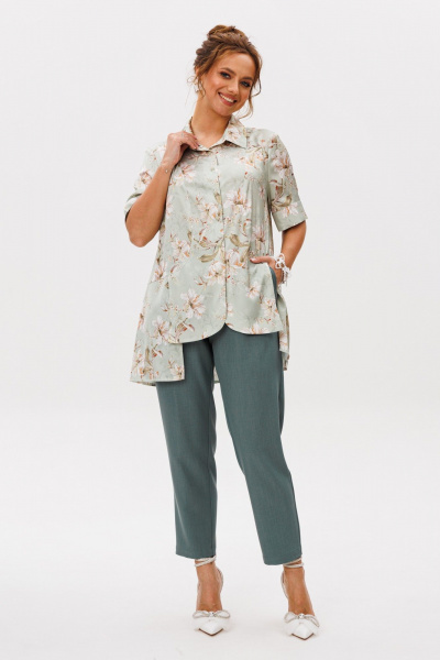 Блуза, брюки Mubliz 249 цветы_зеленый - фото 12