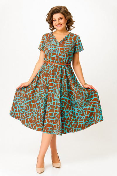 Платье Swallow 858.2 молочный_шоколад/бирюзово-голубой_принт - фото 2