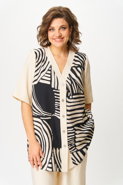 Блуза, брюки ANASTASIA MAK 1267 беж+черный - фото 13