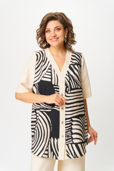 Блуза, брюки ANASTASIA MAK 1267 беж+черный - фото 11