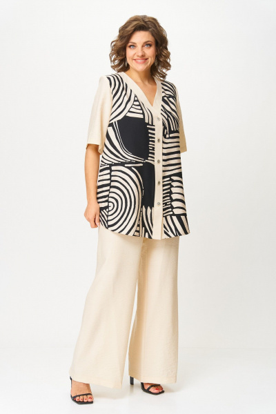 Блуза, брюки ANASTASIA MAK 1267 беж+черный - фото 1