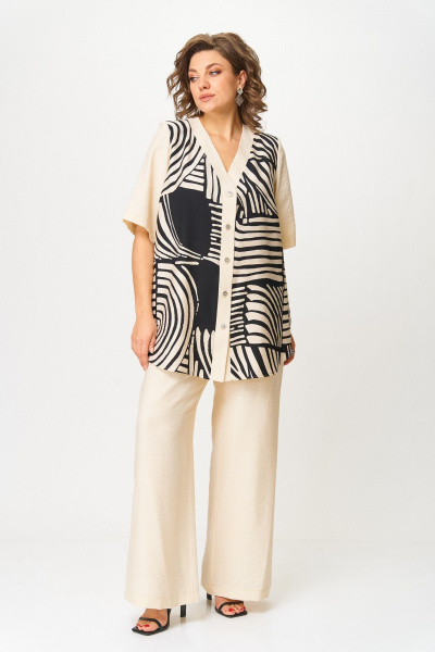 Блуза, брюки ANASTASIA MAK 1267 беж+черный - фото 2