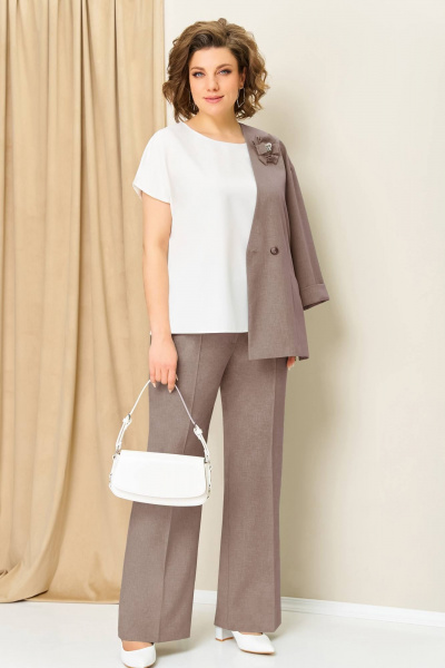 Блуза, брюки, жакет VOLNA 1384 бежевый_капучино - фото 2