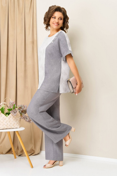 Блуза, брюки VOLNA 1417 серо-белый - фото 2