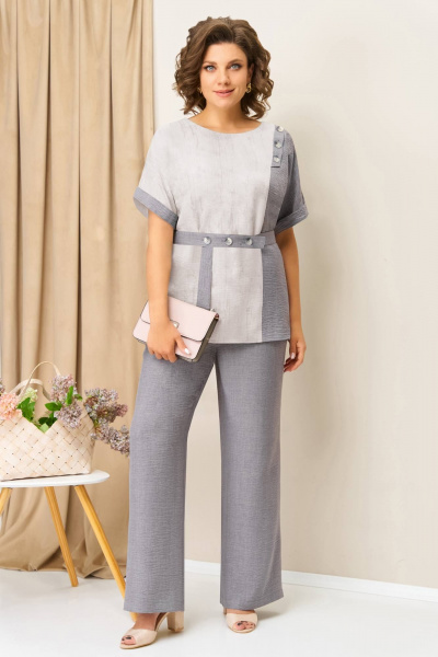 Блуза, брюки VOLNA 1417 серо-белый - фото 1