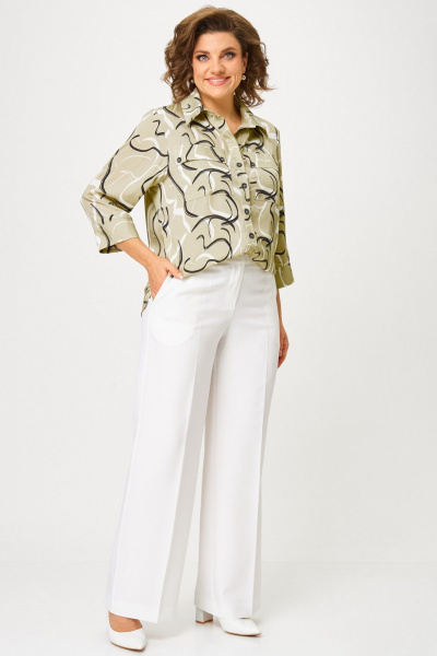 Блуза, брюки БелЭльСтиль 408-3_10_22+601-2_88_22 молочный+мультиколор - фото 6