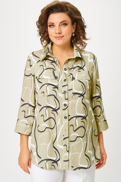 Блуза, брюки БелЭльСтиль 408-3_10_22+601-2_88_22 молочный+мультиколор - фото 5