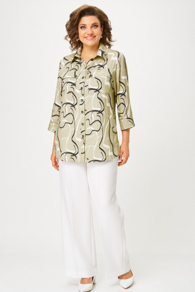 Блуза, брюки БелЭльСтиль 408-3_10_22+601-2_88_22 молочный+мультиколор - фото 2