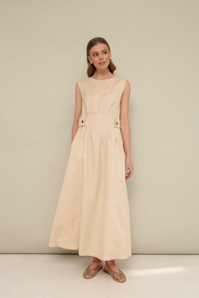 Легкое платье из вискозы и льна с защипами и пуговицами PUR PUR 11-068/2 - фото 3