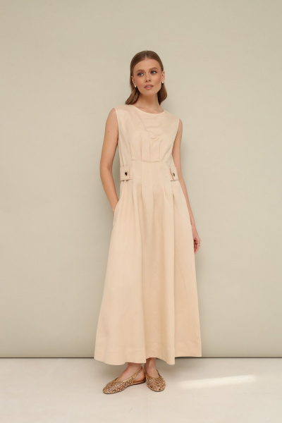 Легкое платье из вискозы и льна с защипами и пуговицами PUR PUR 11-068/2 - фото 1