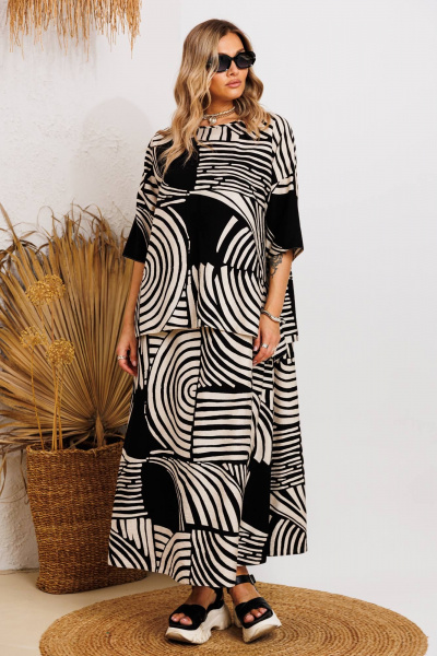 Блуза, платье Anastasia 1247 бежево-черный - фото 2