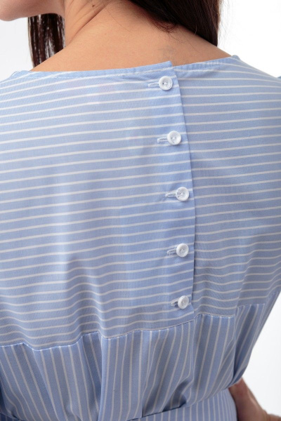 Платье полосатое из хлопка с кокетками и поясом Anelli 863 голубой - фото 9