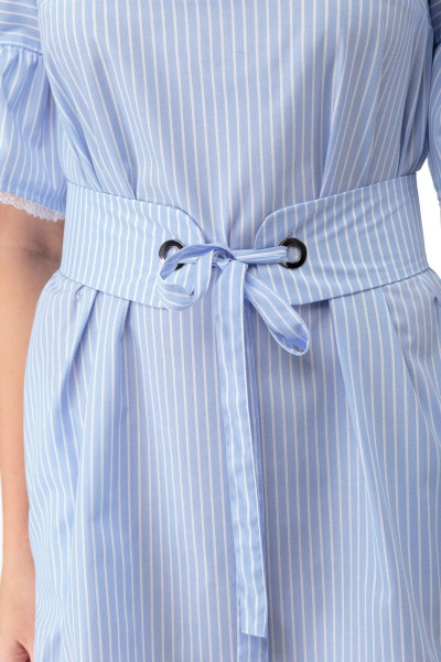 Платье полосатое из хлопка с кокетками и поясом Anelli 863 голубой - фото 7