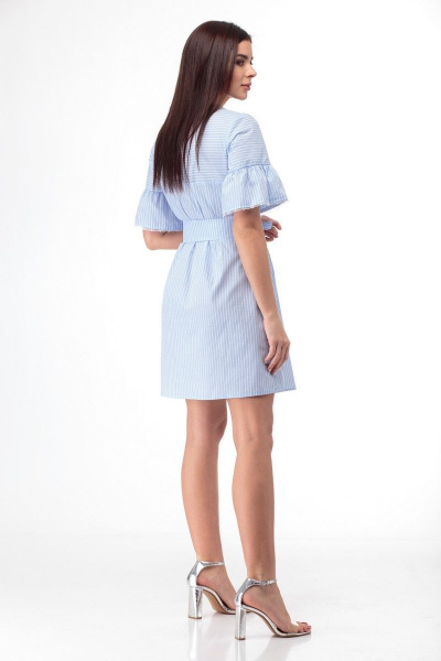 Платье полосатое из хлопка с кокетками и поясом Anelli 863 голубой - фото 6