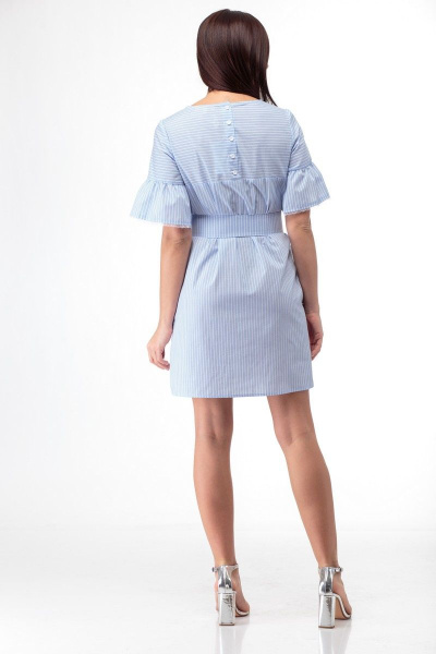 Платье полосатое из хлопка с кокетками и поясом Anelli 863 голубой - фото 10