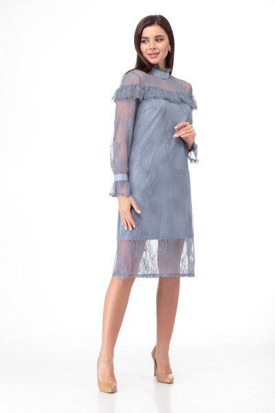 Платье кружевное из тонкого полотна с воланами Anelli 684 морская+волна - фото 7