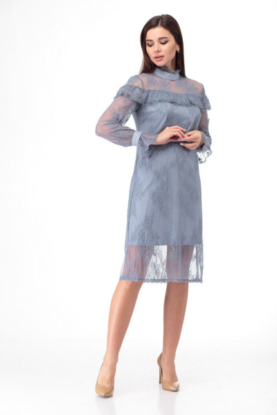 Платье кружевное из тонкого полотна с воланами Anelli 684 морская+волна - фото 6