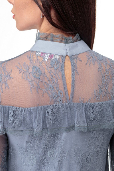 Платье кружевное из тонкого полотна с воланами Anelli 684 морская+волна - фото 4