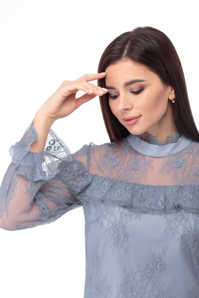 Платье кружевное из тонкого полотна с воланами Anelli 684 морская+волна - фото 3