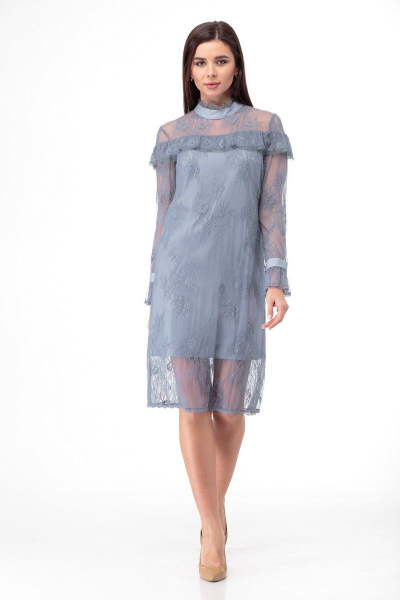 Платье кружевное из тонкого полотна с воланами Anelli 684 морская+волна - фото 1