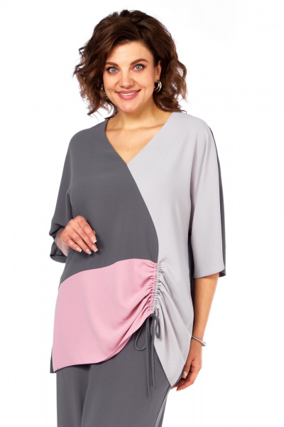 Блуза, брюки Диомант 2082 серый-розовый - фото 7