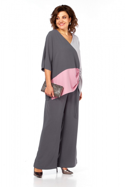 Блуза, брюки Диомант 2082 серый-розовый - фото 4