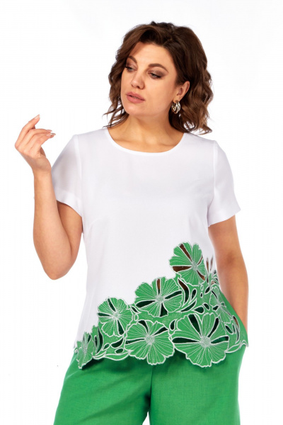 Блуза, брюки Rishelie 989 зеленый-белый - фото 5