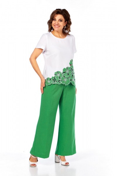 Блуза, брюки Rishelie 989 зеленый-белый - фото 2