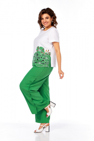 Блуза, брюки Rishelie 989 зеленый-белый - фото 1