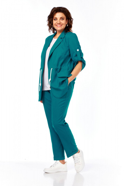 Блуза, брюки, жакет Ольга Стиль С-944 бирюза_полоска - фото 2