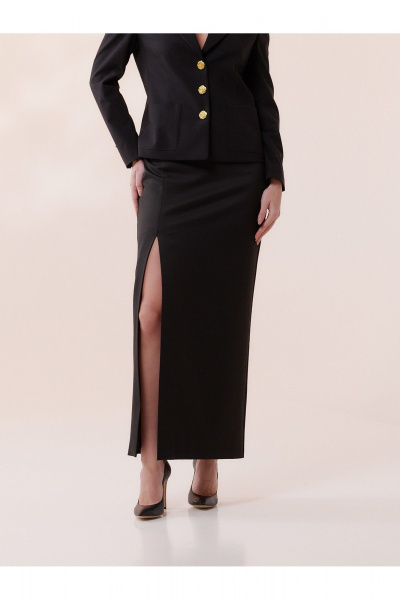 Юбка миди с высоким поясом и разрезом для делового образа HELEN BIRCH U014 черный - фото 3
