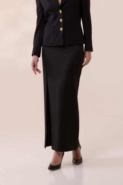 Юбка миди с высоким поясом и разрезом для делового образа HELEN BIRCH U014 черный - фото 2
