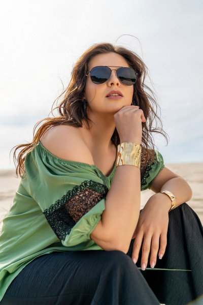 Блуза, брюки Andina 953 олива_черный - фото 13