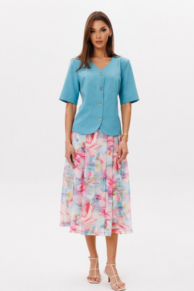 Жакет, юбка Ларс Стиль 1107 бирюза-цветочный_принт - фото 2